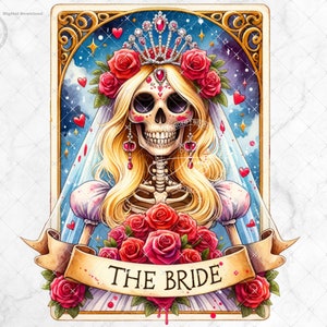 La carta del tarot de la novia PNG, diseño de sublimación de camiseta de esqueleto sarcástico, descarga digital instantánea, camisa de despedida de soltera de boda de esqueleto divertido