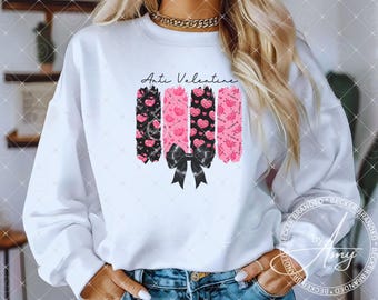 Brushstroke Anti Valentine Coquette Bow PNG Shirt Sublimation Designs, Pink Black Hearts Instant Digital Download Tee Tote Mug Sweatshirt