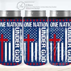 Patriotic America 4 in 1 Can Cooler & Slim Can Cooler Sublimation Design, Digital Download PNG Tumbler Wrap, Christian Can Holder, Two Sizes