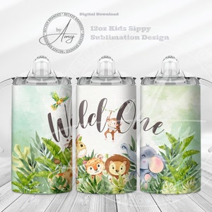 Animales de la jungla salvaje, diseños de sublimación de vasos para beber de 12 oz, descarga digital, envoltura para vasos de 12 oz PNG, envoltura linda para vasos para beber, botella de agua para niños