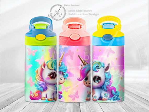 Kid's Unicorn tumbler png wrap | Sublimation Digital Download| Kids Water  Bottle 12 oz skinny straight | Children Bottle