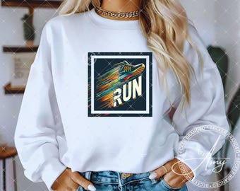 Archivo PNG de camiseta de fitness para correr, diseños de sublimación para ejercicios de trote y carrera, descarga digital de zapatillas de gimnasia de neón, imágenes prediseñadas motivacionales
