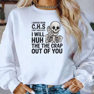 Esqueleto gracioso, sufro de S.C.H. (S.H.C.), sublimación de esqueleto moderno, sudadera sarcástica, archivo PNG de humor para adultos, taza, bolso de mano