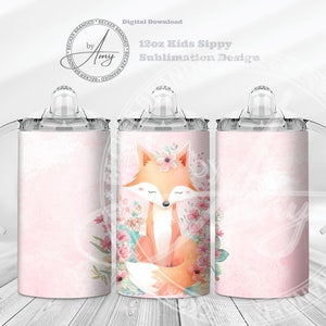 Kids Baby Fox 12oz Sippy Cup Sublimation Designs Digital Download, 12oz Tumbler Wrap png, Girls Cute 12 oz Sippy Cup Wrap, Kids Water Bottle