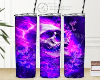 Skull 20oz Skinny Straight Tumbler Wrap PNG Sublimation Designs Download digitale istantaneo Flaming Skull Gothic Fantasy 20oz Tumbler Wrap