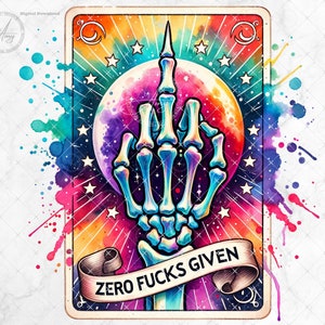 Carte de tarot squelette drôle, zéro baise étant donné PNG | T-shirt sarcastique Witchy Vibe, Designs par sublimation | Téléchargement numérique instantané tendance
