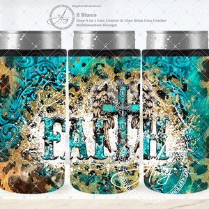 Faith Leopard Print PNG File Western 16oz 4 in 1 Can Cooler & 12oz Slim Can Holder Tumbler Wrap Sublimation Designs Instant Digital Download