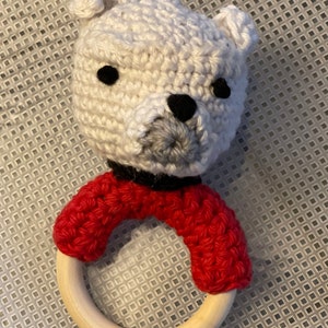 NEW 100% cotton and natural wood Uga inspired rattle/teether. image 4