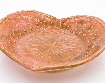 Pink Tawny Ceramic Heart Trinket Dish Handmade