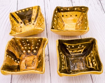 Small Square Handmade Ceramic Small Design Bowls Dipping Bowls Snack Bowls
