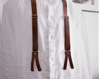 SUSPENDERS mens, Braces, all calf leather with leather button