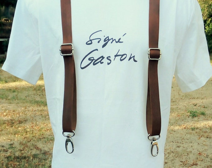 LEATHER SUSPENDERS,  with 3 CARABINERS.