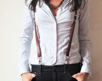 Fashion Women's leather suspenders , Trigger Snap or Metal Clips, made to measure.