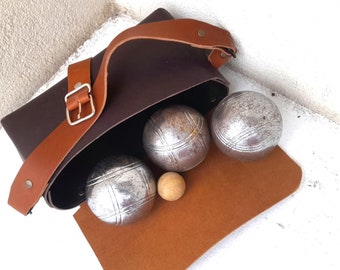 ALL leather pétanque bag, boules case, kit made in France, ideal gift, artisanal creation.