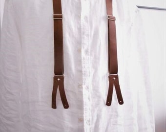 Unisex SUSPENDERS, Braces, all calf 25mm leather  with  Leather Button.