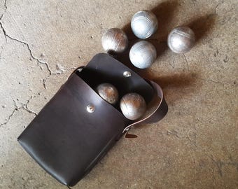 ALL leather pétanque bag, boules case, kit made in France, ideal gift, artisanal creation.