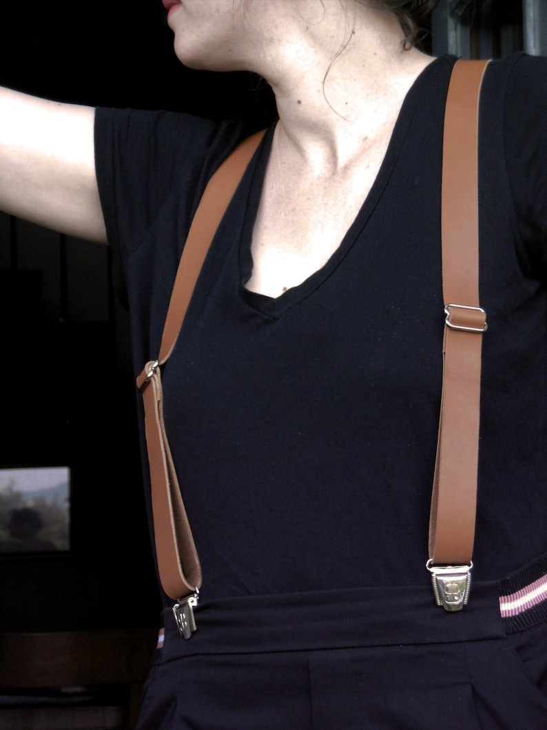 Unisex SUSPENDERS, Braces, all calf 25mm leather with Leather Button. image 2