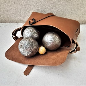 ALL leather pétanque bag, boules case, made in France, ideal gift, artisanal creation.