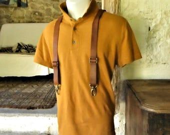 VINTAGE LEATHER SUSPENDERS aged brass edition