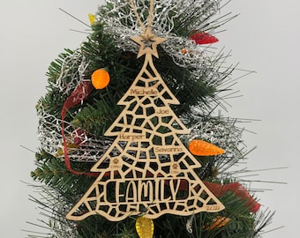 Personalized Wooden Family Tree Ornament | Custom Family Name Christmas Ornament | Custom Xmas Ornament With Names of Family Members 2023