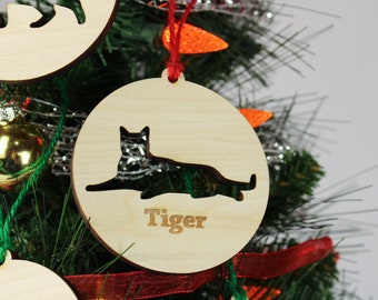 Personalized Wooden Cat Cutout Ornament Plus Magnet | Cat Lover Custom Christmas Ornament