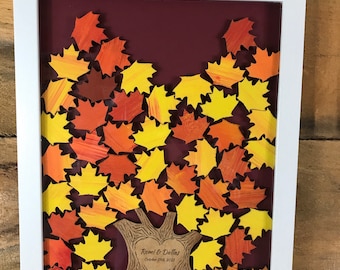 Personalized Fall Wedding Tree Drop Box Guest Book Alternative | Unique Autumn Guest Book Idea | Custom Rustic Shadow Box Guest Sign In Book