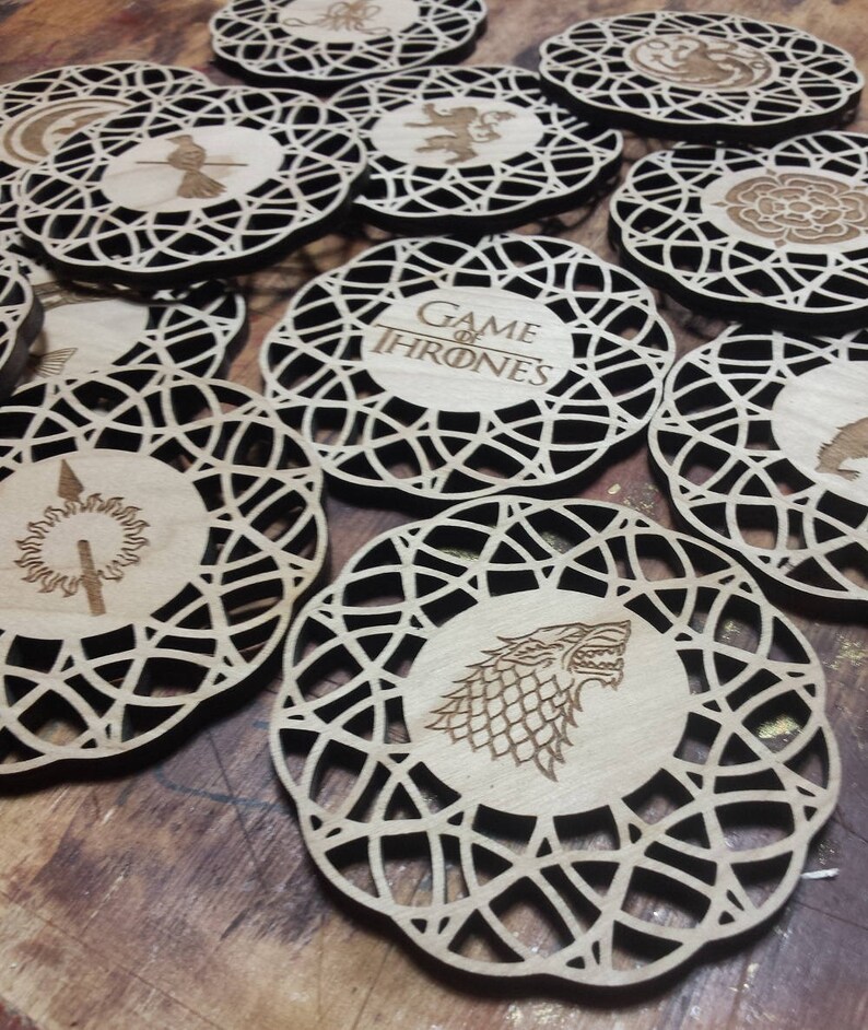 Game of Thrones Wood Coasters, Game of Thrones Decor, Game of Thrones Gifts, Game of Thrones Collectibles, Game of Thrones House Coasters 