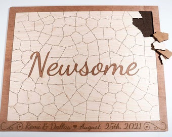 Last Name Wooden Puzzle Guest Book Alternative | Unique & Personalized Wedding Guest Book Idea | Sign In Book