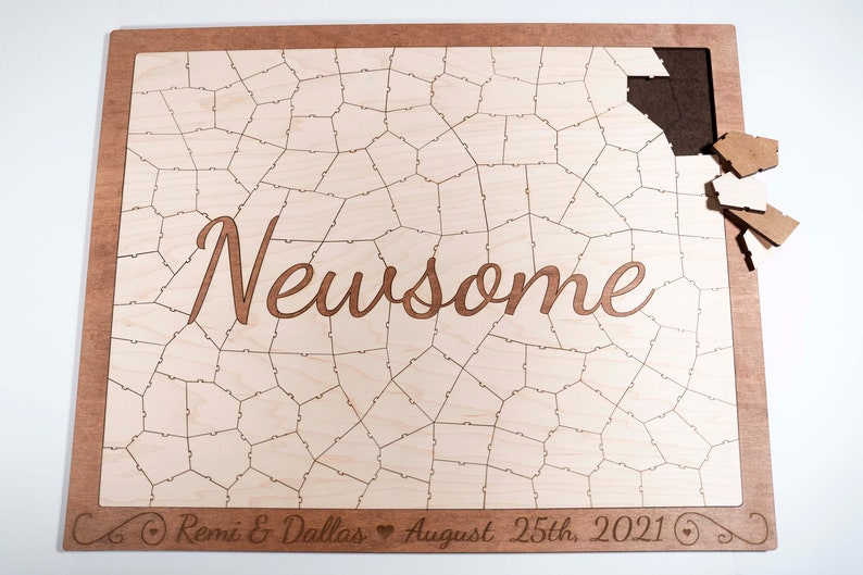 Last Name Wooden Puzzle Guest Book Alternative Unique & Personalized Wedding Guest Book Idea Sign In Book image 1