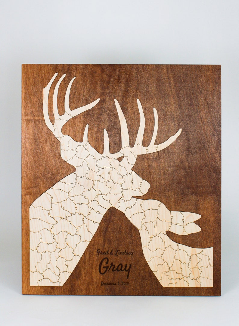 Deer Puzzle Guest Book Alternative Winter Wedding, Baby Shower, Anniversary, Birthday, Reunion Unique Custom Personalized Handmade image 4