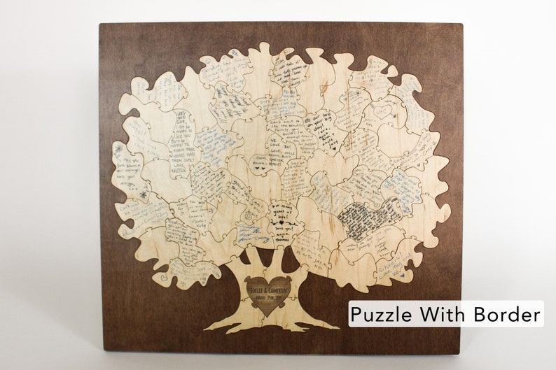 Wooden Tree Puzzle Guestbook Alternative Original Trunk With or Without Dark Border Frame Rustic Custom Unique Wedding Idea image 3