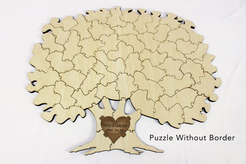 Wooden Tree Puzzle Guestbook Alternative Original Trunk With or Without Dark Border Frame Rustic Custom Unique Wedding Idea image 2