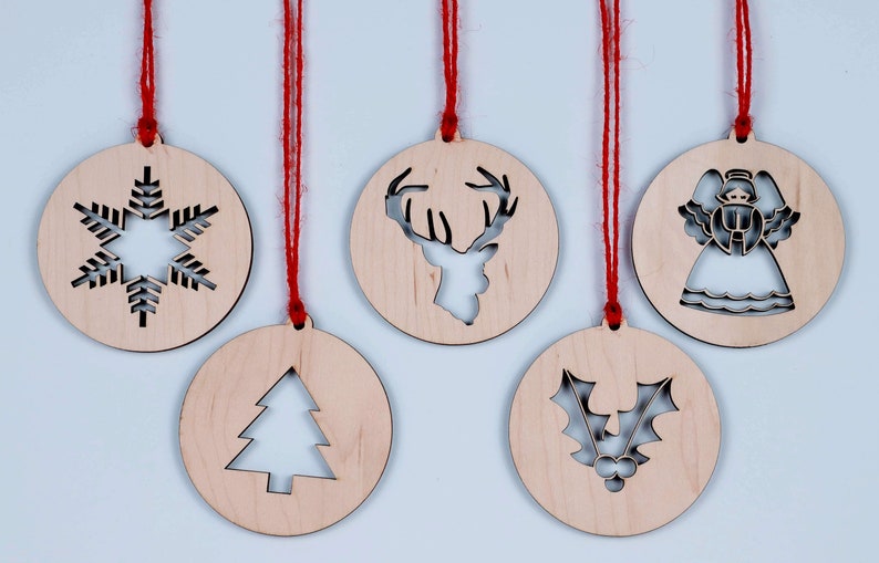 Set of Five Wood Cutout Christmas Ornaments DIY Christmas Decorations 2018 DIY Christmas Ornaments Outdoor Christmas Decorations image 3