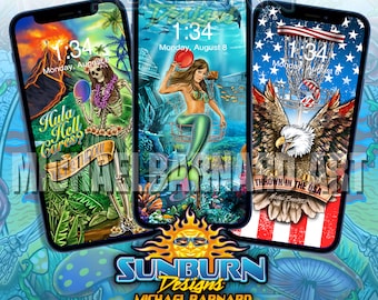 3 Smartphone Disc Golf Wallpapers Set #2 - herunterladbare digitale Kunst von Michael Barnard