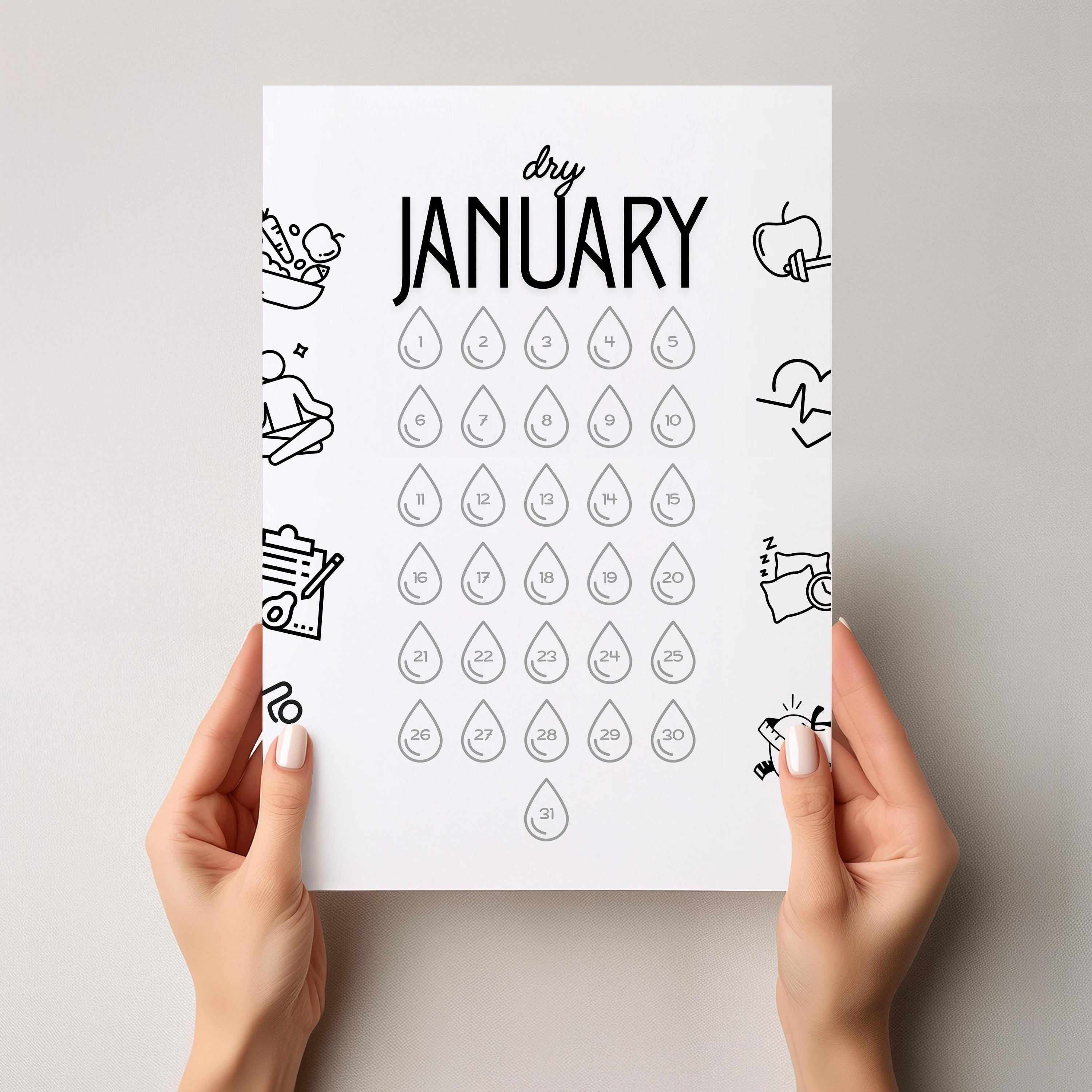2026 Dry January Countdown Tracker Printable – Minimal A4 & US Letter ...