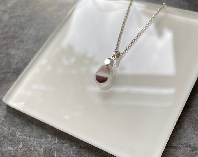 Purple Sunset. Genuine English Purple Sea Glass Art Multi on Sterling Silver Double Bail and Necklace. Guaranteed Authentic.