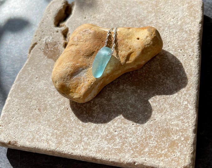 Turquoise Waters. Genuine Greek Sea Glass on Sterling Silver Floating Necklace. Guaranteed Authentic.