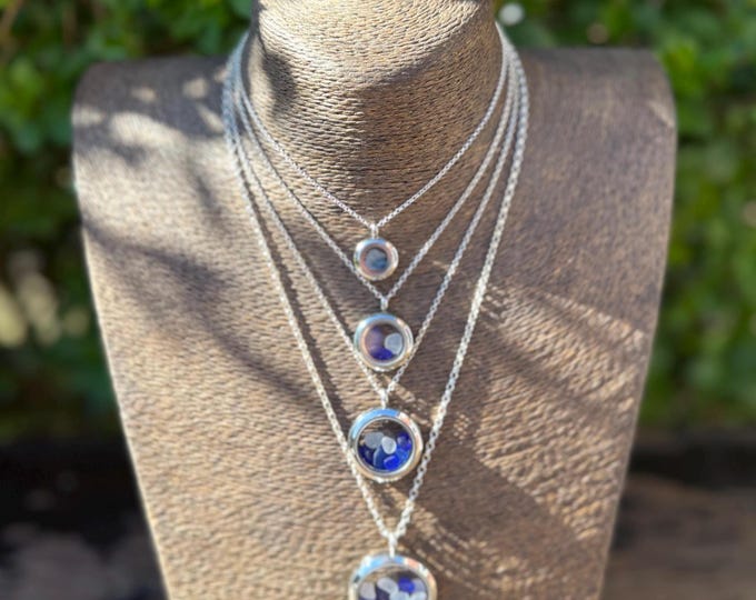 Ocean Blue. Locket filled with Genuine Sea Glass on Sterling Silver Necklace. Personalised.