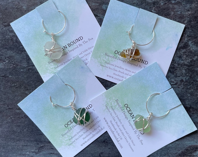 Wine Charms. Ocean Treasures. Set of 4, 6 or 8. Genuine Sea Glass. Handmade to Order. Guaranteed Authentic.