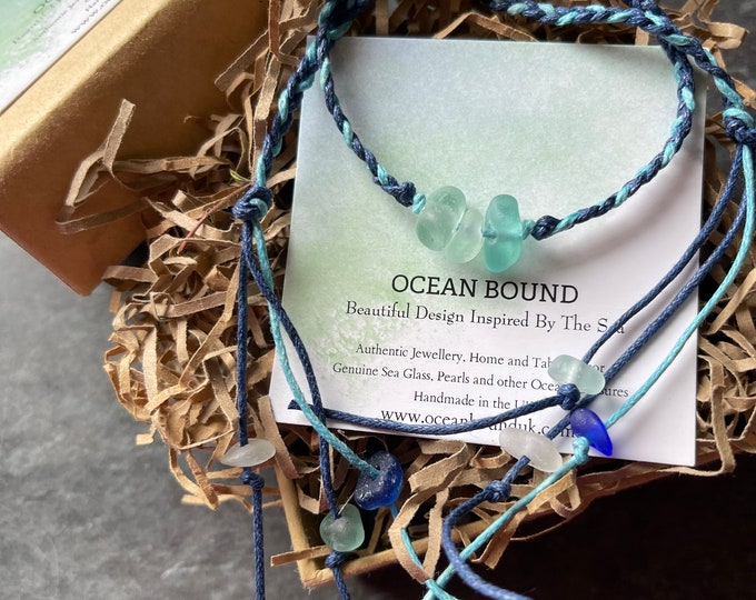 Sunshine and Moonbeams. Aqua Blue. Hand Braided Genuine Sea Glass Bracelet. Guaranteed Authentic.