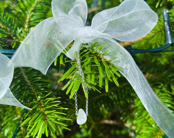 Winter White. Drop of the Ocean. Genuine English Sea Glass on Sterling Silver Floating Necklace. Guaranteed Authentic.