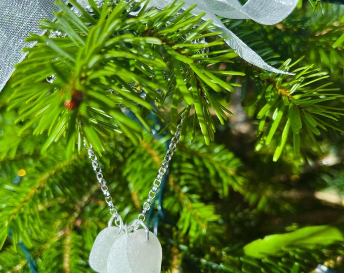 Winter White. Trio. Genuine English Sea Glass on Sterling Silver Statement Necklace. Guaranteed Authentic.
