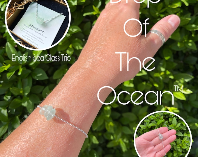 Drop of the Ocean. Trio. Bracelet or Anklet. Personalised. Genuine English Sea Glass on Sterling Silver.