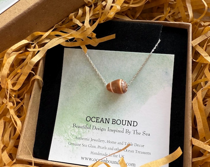 Beach Muse. Real Mediterranean Cone Shell with imbedded Grain on Floating Sterling Silver Necklace. Guaranteed Authentic.