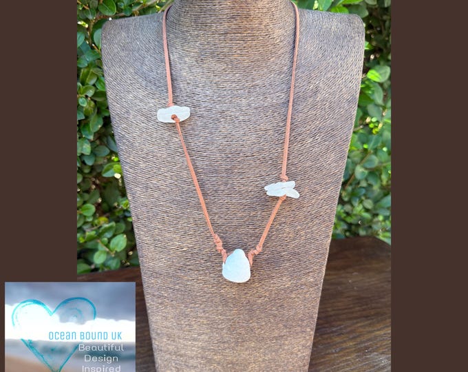 Island Hopper. Genuine Ceramic Bottle Stopper and Bottle Neck Sea Glass on Vegan Faux Suede Boho Necklace. Guaranteed Authentic.