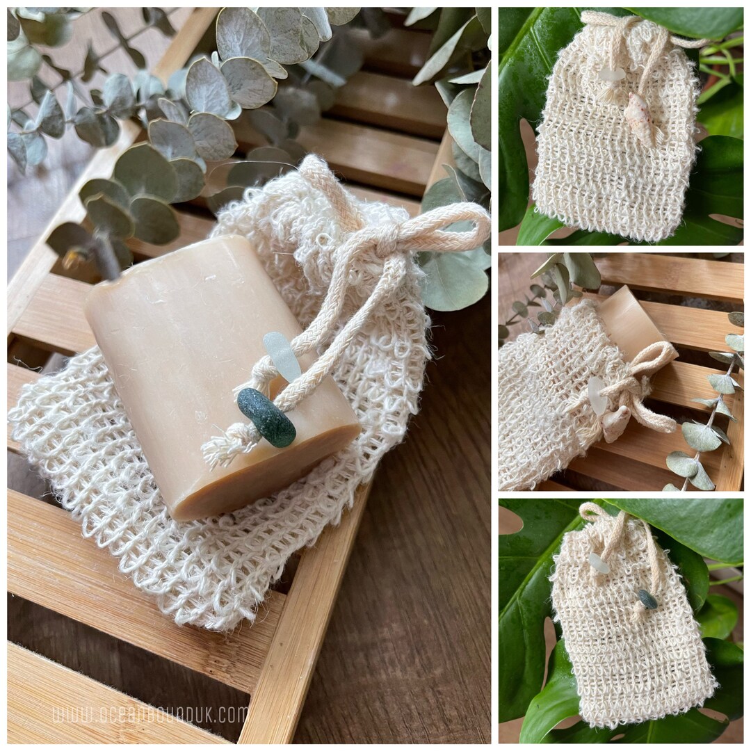 Soap Bag. Sisal Scrubby With Genuine English Sea Glass And/or