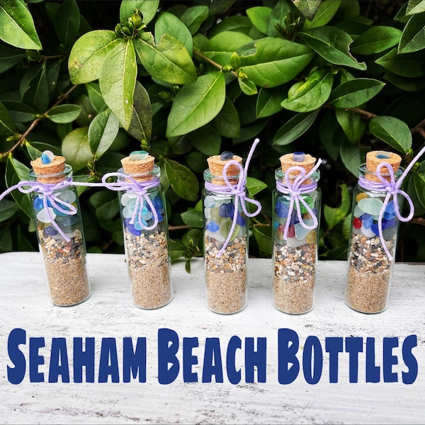 Seaham Sea Glass Beach in a Bottle. Mix of Genuine Sea Glass, Gravel and Sand from Seaham Beach. Guaranteed Authentic.