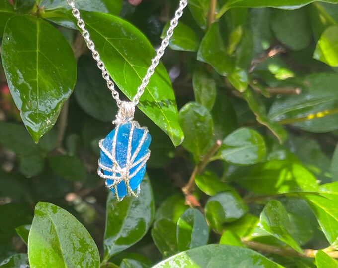 The Soul of the Ocean. Genuine Greek Sea Glass in  hand wrapped Bail on Sterling Silver Necklace. Guaranteed Authentic.