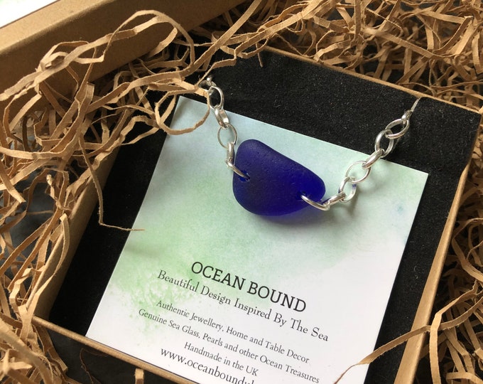 Midnight Sky. Bracelet. Genuine Mediterranean Cobalt Blue Sea Glass on Sterling Silver Bracelet. Guaranteed Authentic.