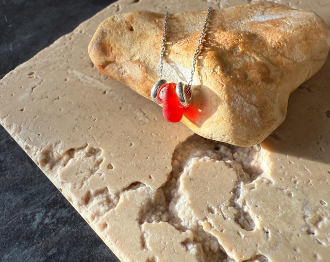 Drop of the Ocean. Beach Love. Sterling Silver. Genuine English Sea Glass with two charms on necklace.  Guaranteed Authentic.